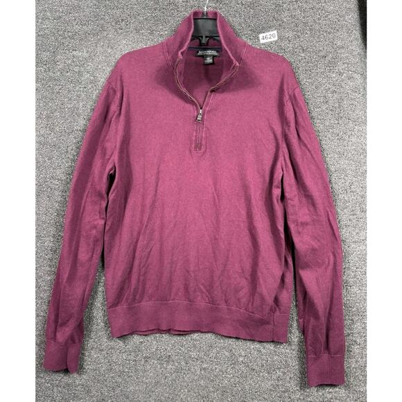 Banana Republic Sweater Men's Size L Burgundy 1/4 Zip Pima Cotton Cashmere - Picture 1 of 10